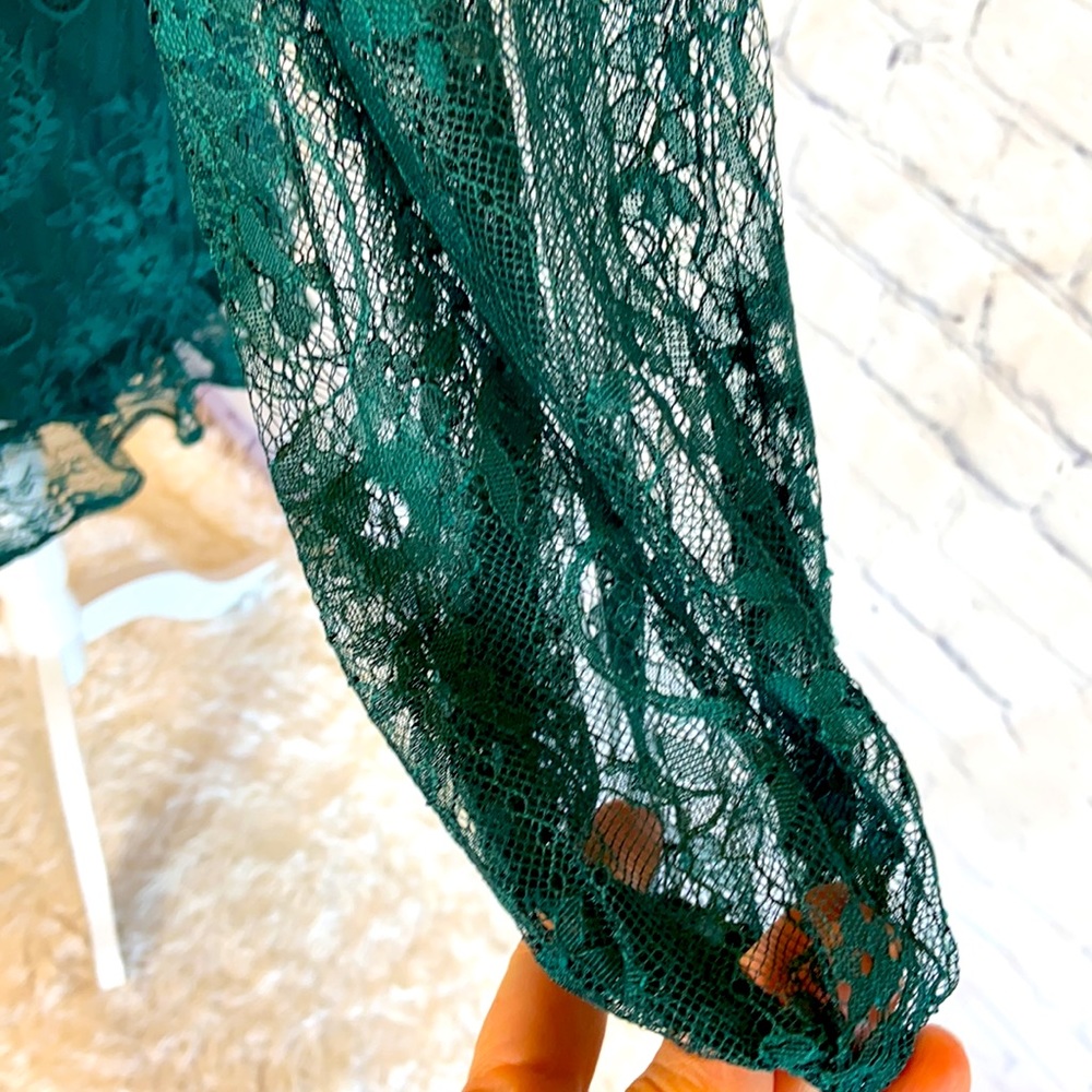 WAYF Green Lace One Shoulder Knee Length Dress - Picture 7 of 12